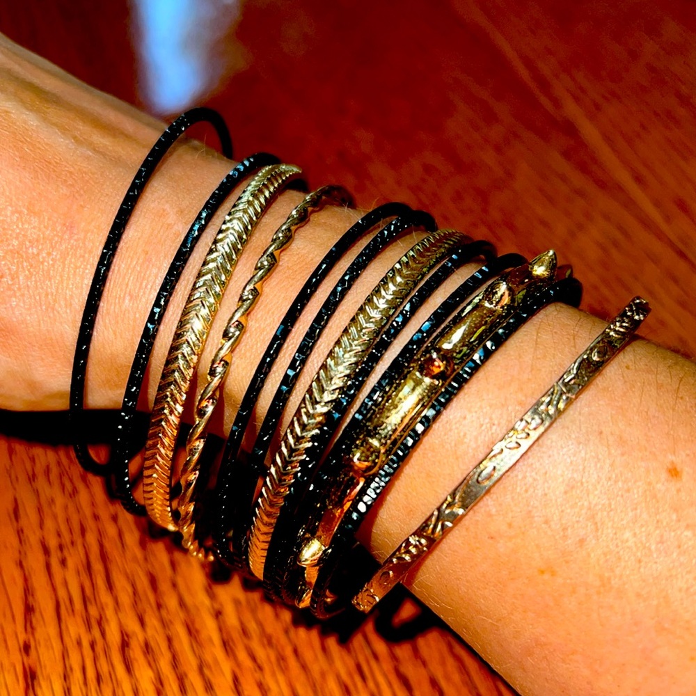 Black and Gold Bangle Bracelet Stack